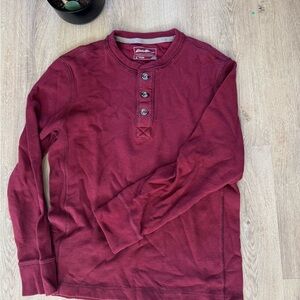 Eddie Bauer Waffle Henley Shirt Men's 60% Cotton 40% Polyester